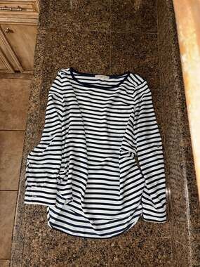 LOFT Striped Roll-Tab Long Sleeve Blouse with Chest Pocket